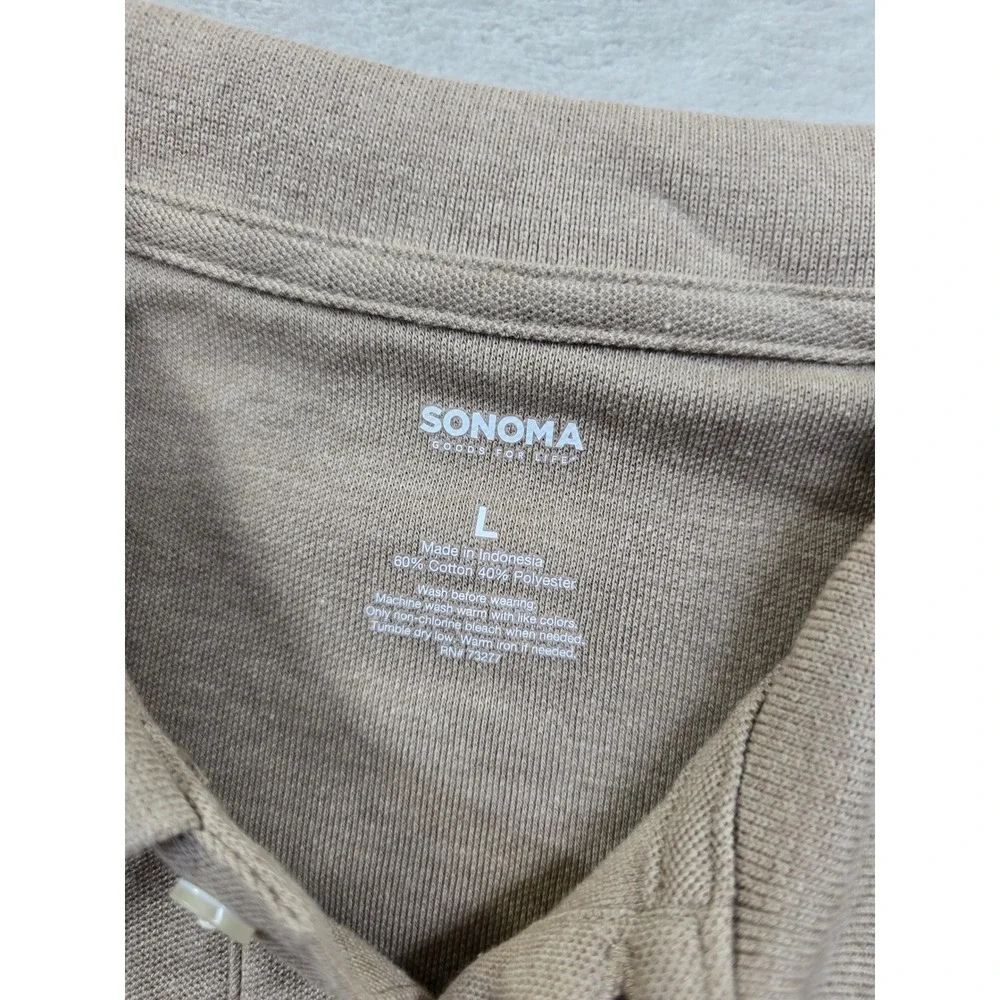 Sonoma Polo Shirt Mens Large Tan Cotton Blend Long Sleeve Supersoft Pique NEW - Picture 4 of 6
